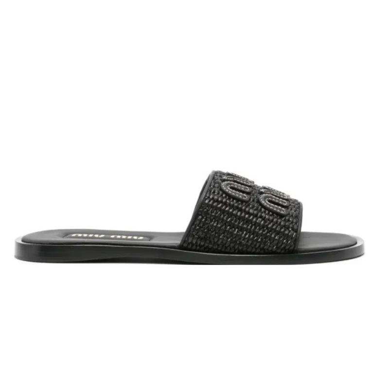 IMG-6671-1.png MIU MIU Raffia-effect woven fabric slides black - Image 1
